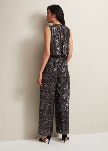 Phase Eight Aubrey Sequin Wide Leg Jumpsuit Grey USA | 3156247-FL